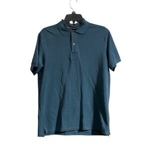 PS Paul Smith men's blue cotton polo shirt with rainbow collar detail medium